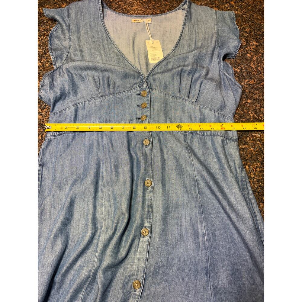 NWT Marine Layer Camila Midi Dress Button-Front with Ruffle Sleeves Size XL Blue - Picture 8 of 12